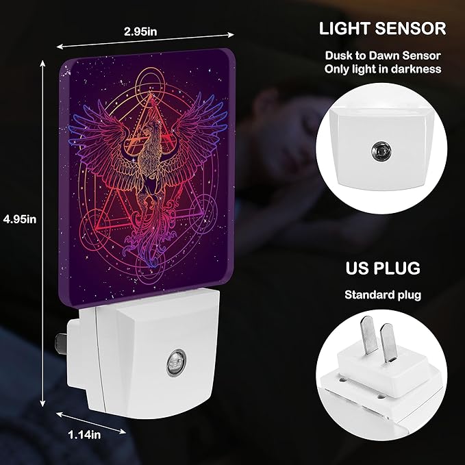 LED Night Light Lamp with Smart Sensor Dusk to Dawn Sensor,Phoenix Fantasy Night Light Daylight White,0.5W Plug-into Wall for Adults,Bedroom,Bathroom,Hallway,Kitchen