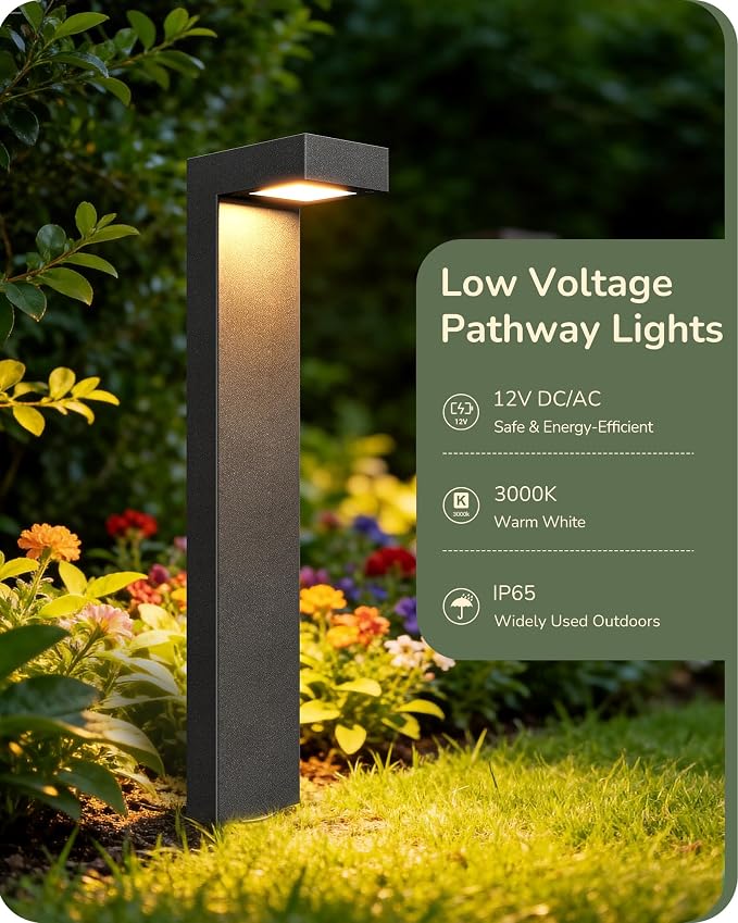 EDISHINE Low Voltage Pathway Light Wired, Outdoor Landscape Lighting 12pack | 3000K 3.2W 50,000Hrs, 12V, Modern Design, Cast-Aluminum, Waterproof for Walkway Garden