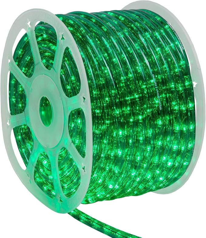 Wintergreen Lighting 150ft 1800 LED Heavy Duty Green Rope Light Kit - Flexible LED Light Rope for Outdoor & Bedroom, 120V, Inch, 2-Wire