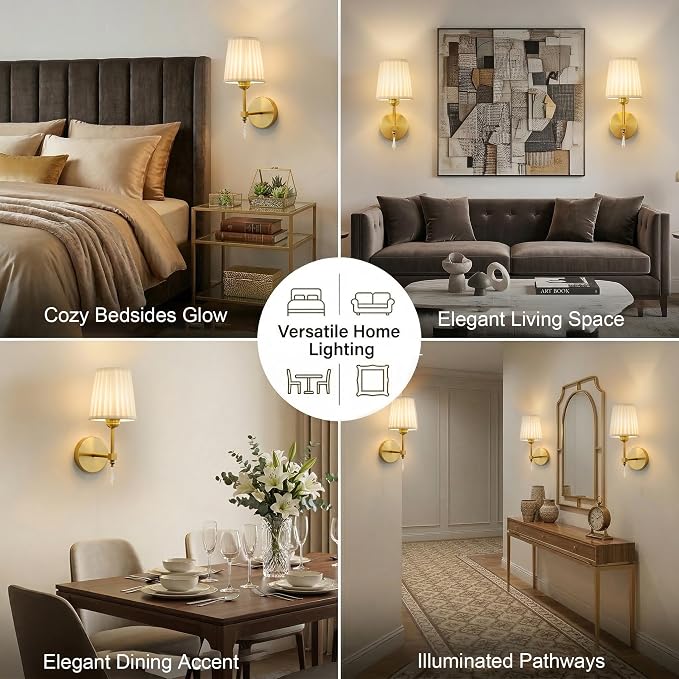 Battery Operated Wall Sconce Set of 2, 10000 Mah Rechargeable Wall Sconces Dimmable 12 RGBS,Remote Wireless Sconces,Gold Sconces Wall Decor Set of 2 Fabric,Cordless Wall Lamp for Bedroom,Living Room