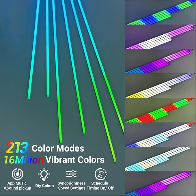 HAMRVL Black RGB Smart IC Recessed Lighting Kit - 6pcs Wall Panel Lights for Acoustic Panels, APP/Remote Control, Music Sync, Chasing Effects, Slat Wall Lights for Wood Wall Panel (2*24+2*32+2*40 in)