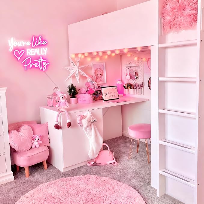 You're Like Really Pretty Neon Sign for Wall Decor, Pink Room Decor Led Sign for Bedroom Wall, Neon Light with Dimmer,Pink Wall Decoration USB Powered with Switch