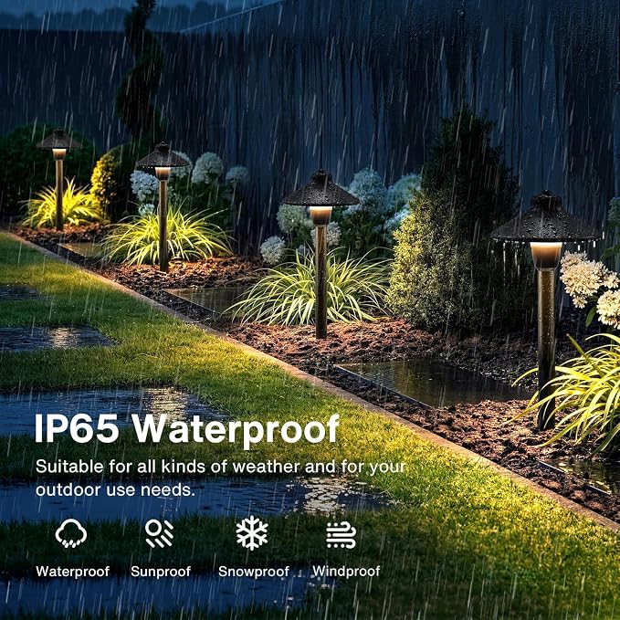 SUNVIE 4-Pack 6" Low Voltage Pathway Lights 3W Aluminum 3000K Black | Landscape Pathway Lights, 150lm, Warm White, 12-24V AC/DC, ETL Listed Wire, IP65 Waterproof, for Outdoor Driveway Garden Yard