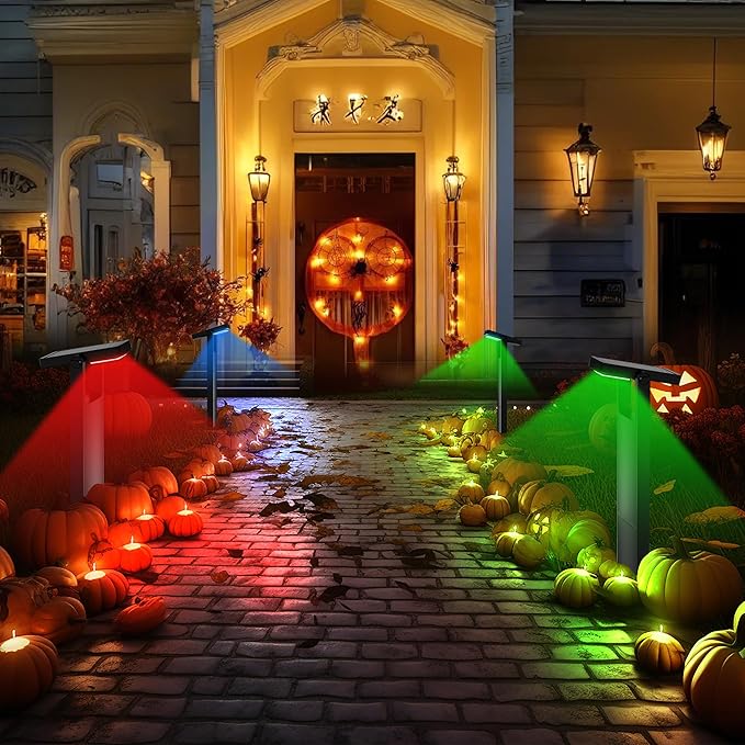 Solar Pathway Lights Outdoor 4 Pack, 360° Adjustable Panel, Multicolor 200LM Solar Powered Path Lights, 12H Lasting, IP65 Waterproof Landscape Lighting for Walkway Yard Garden