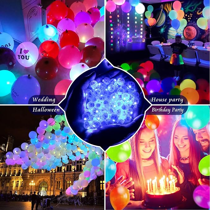 200pcs Balloon Lights Warm White Mini LED Lights Round Long Standby Time Multicolor Ball Lamps Paper Lantern for Easter Birthday Party Christmas Halloween Decoration Blue