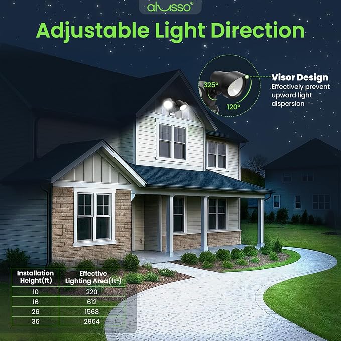 ALUSSO Motion Sensor Outdoor Lights, 30W 3500LM Flood Lights Outdoor 120V, 3 Modes (Dusk to Dawn/Auto/On Time), 3CCT 3000K/4000K/6500K Waterproof Hardwired Security Light ETL Listed for Porch, 2PCS