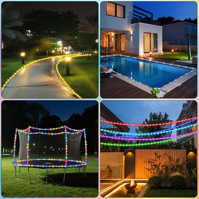 Rope Lights for Outside, 33FT 120LED 18 Colors Changing Outdoor LED String Lights Waterproof Tube Fairy Light with Remote& 8 Modes Trampoline Light for Camping Pool Tree Garden Yard Home Holiday Decor