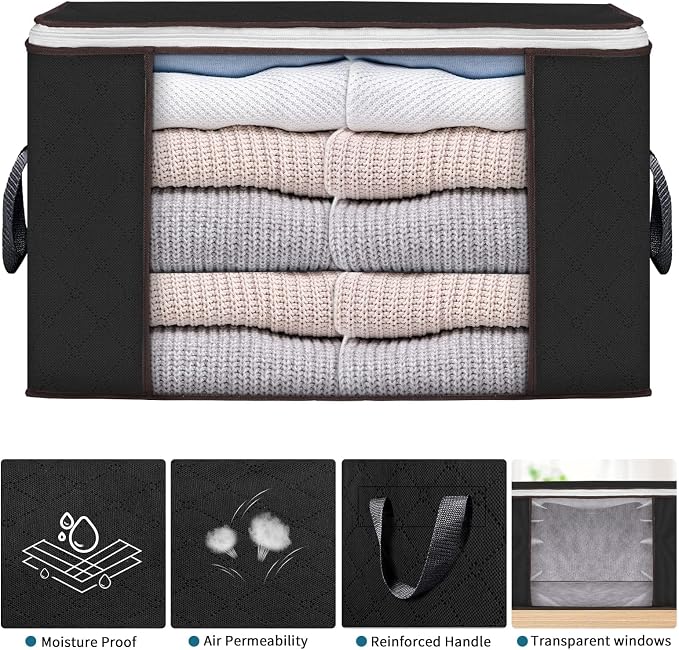 90L Large Storage Bags, 10 Pack Clothes Storage Bins Closet Organizers | Foldable Storage Containers, with Reinforced Handle, for Clothing, Blanket, Comforters, Bed Sheets, Pillows and Toys