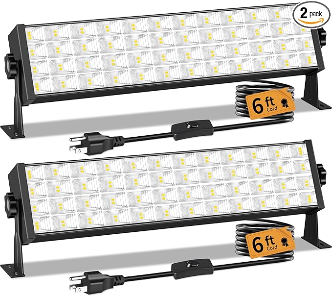 100W LED Shop Lights with 6FT Cord, Swtich, 12000LM Plug in Garage Light, 5000K Daylight Shoplighting for Garage, Workshop, Warehouse, Indoor (2 Pack)