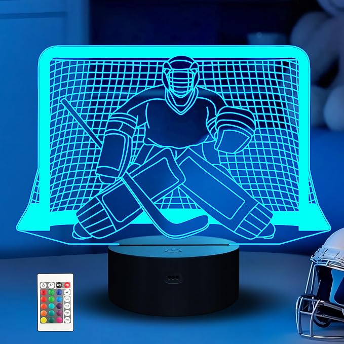 Ammonite Ice Hockey Night Light, 3D Goalie Lamp with 16 Color Changing, Remote Control and Timer, Men's Ice Hockey Decor Light for Kids, Boys, Girls, Sports Fans