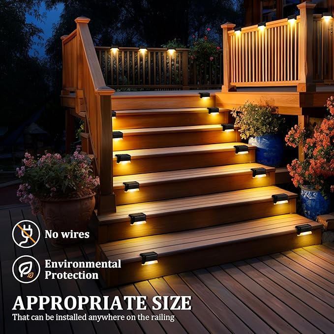 Solar Deck Lights Outdoor Waterproof, Solar Fence Lights for Outside Step, Stairs, Patio, Garden, Yard, and Pathway Decor(Warm White) 20Pack