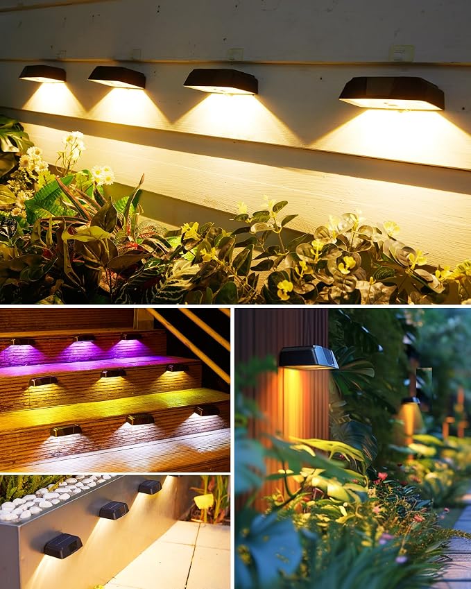 Brightown 6 Pack Solar Fence Lights, 7 RGB & Warm White/Cool White | Color Changing, IP65 Waterproof Solar Lights Outdoor for Yard Fence Deck Step Garden