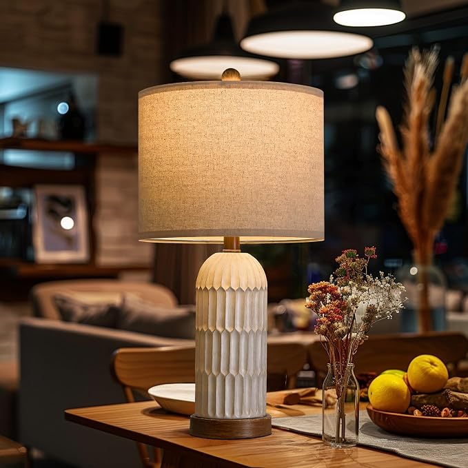22" Bedside Table Lamps Set of 2, Farmhouse Lamp with USB A+C, Brown | Vintage Nightstand Lamp for Bedroom, Retro Design, Home decor for living Room, Nursery, Home Office, End Side table, Hallway