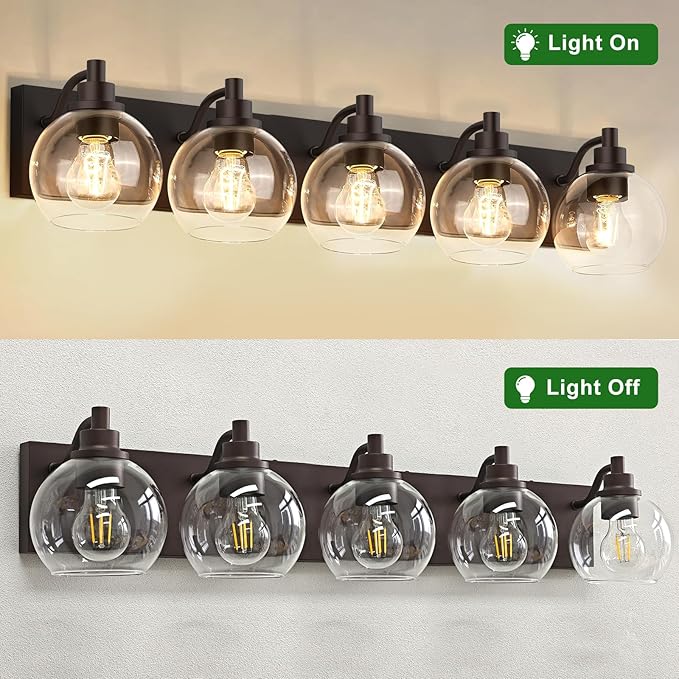 IZORRO Bathroom Light Fixtures, 5 Light Oil Rubbed Bronze Vanity Light, Modern Wall Sconces with Globe Clear Glass Shade, Vanity Lighting Fixtures Over Mirror,E26 Bulb Socket