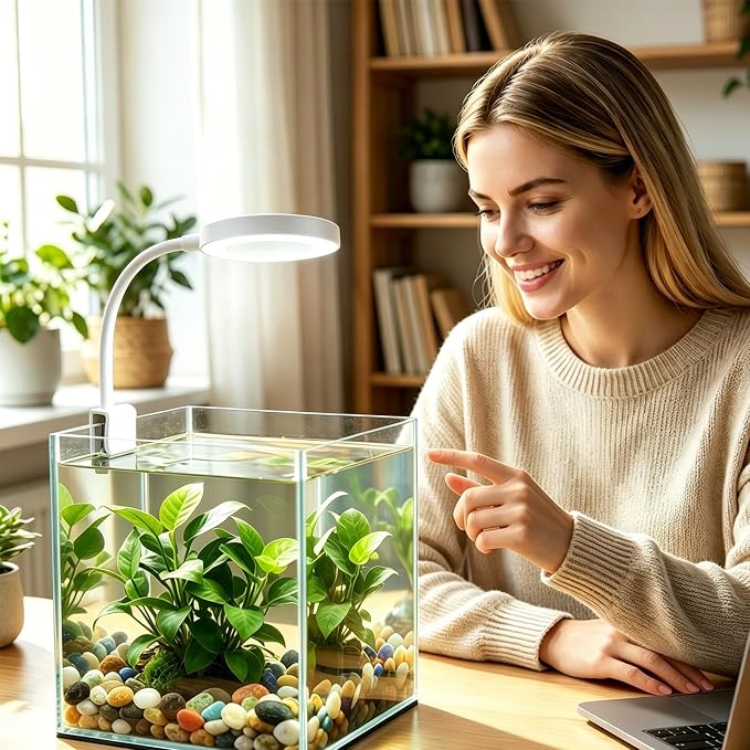 Small Aquarium Light Clip on Fish Tank Light LED USB Full Spectrum Light with Dimmer Multi-Color White+Blue+Red for 1-5 Gal Betta Tank (Adapter NoT Included, No Timer)