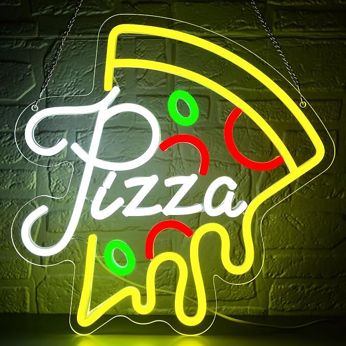 Pizza Neon Sign for Wall Decor Pizza Led Neon light Up Sign for Pizzeria | Dimmable Neon,Birthday Pizza Gifts,5V USB Powered,Resturant,Pizzeria,Party Decor,Business Shop,Dining Hall Art,13.0*13.1in