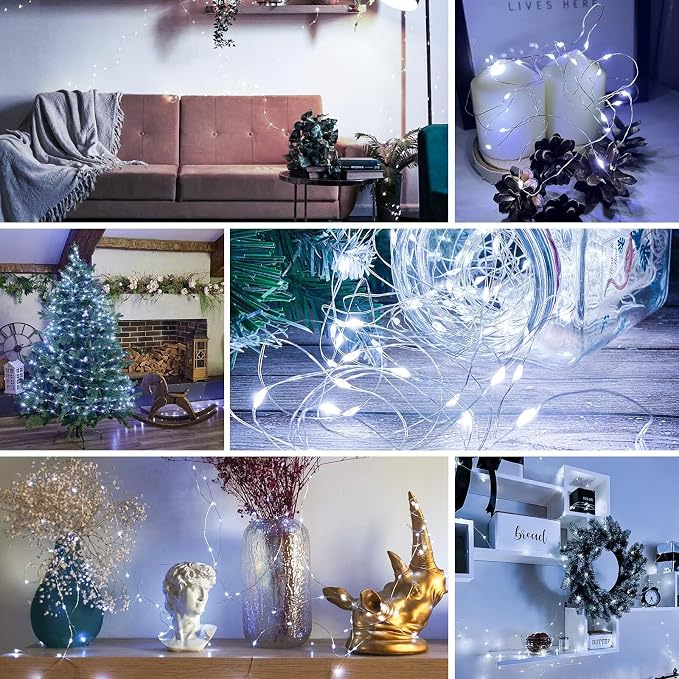 ZGWJ 100 Pack White Fairy Lights, Mini String Lights | Battery Operated 7 FT 20 LED Waterproof 3 Modes for DIY, Parties, Wedding, Halloween, Christmas Decoration