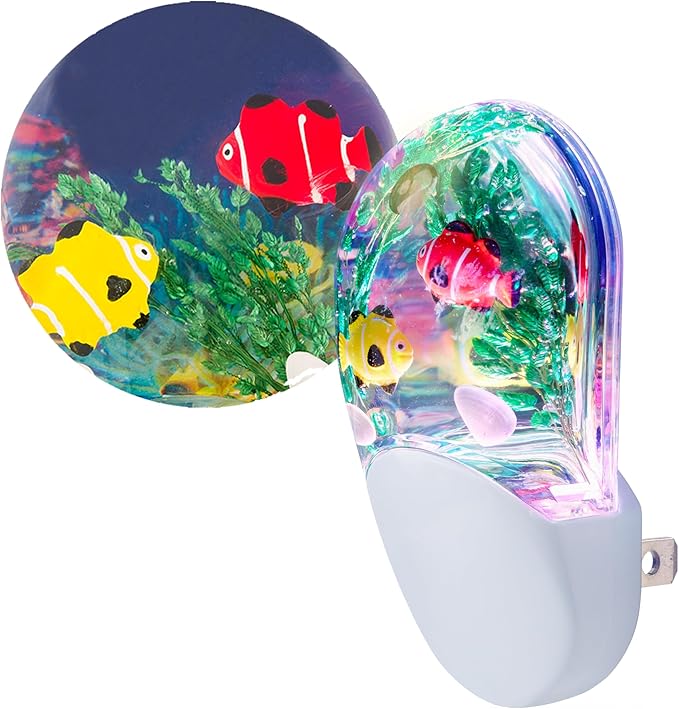 Lights By Night Tropical Aqualites LED Night, Plug-in, Color Changing, Light Sensing, Auto On/Off, for Kids, Under the sea, Fish, Bedroom, Bathroom, Playroom, 10908