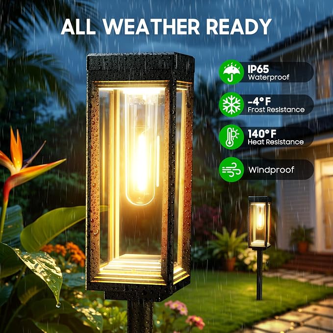 Tall Solar Pathway Lights Outdoor, Bright Solar Powered Lights 4 Pack | Waterproof, Auto On/Off, Up to 15Hrs Outdoor Light for Path Yard Walkway Driveway Patio Lawn Decor Landscape