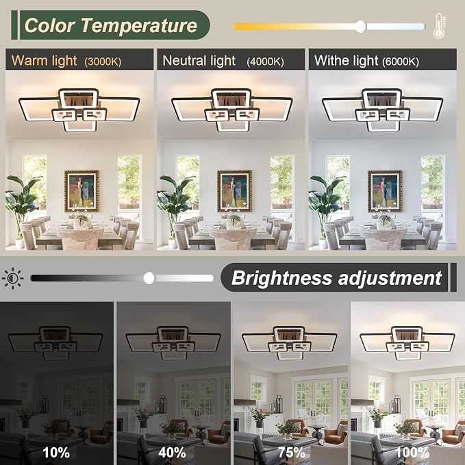 Modern LED Ceiling Light 31" 75W 2134LM Ceiling Light for Bedroom | 3000-6500K Remote Control APP Adjustable Color Temperature Brightness Memory Function Night Light Living Room Kitchen Timer