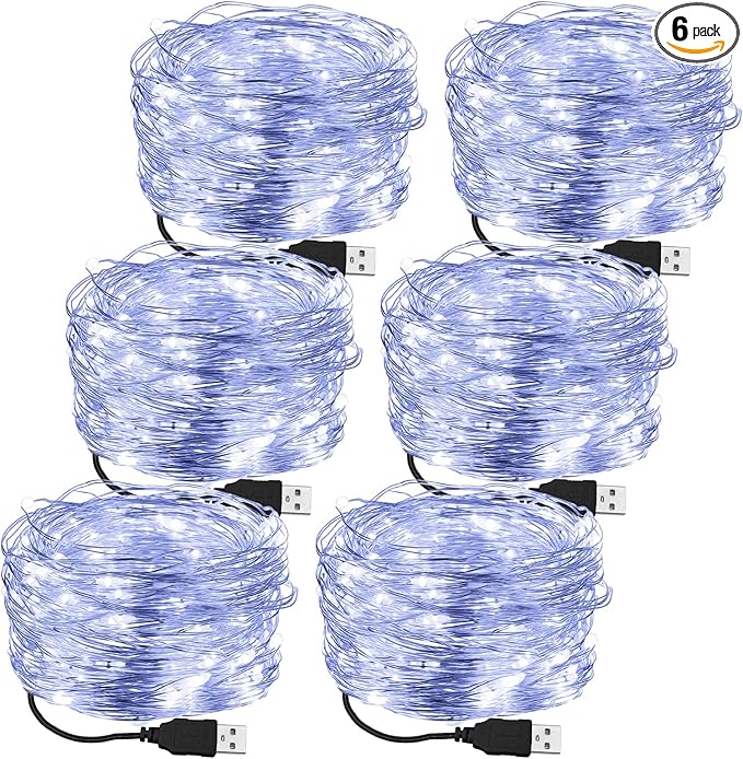 Macarrie 6 Pcs White Fairy Lights USB Powered 16 ft 50 LED String Lights Plug in for Indoor Outdoor Bedroom DIY Party Wedding Home Festival Tree Garden Xmas Decoration