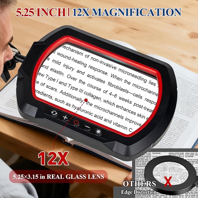 12X Square Magnifying Glass with Light and Clamp, Solder Helping Hand | Workbench Lighted Magnifier, 3-Section Swing Arm, 5 Colors Stepless Dimmable LED Desk Lamp with Stand for Hobby Repair Craft