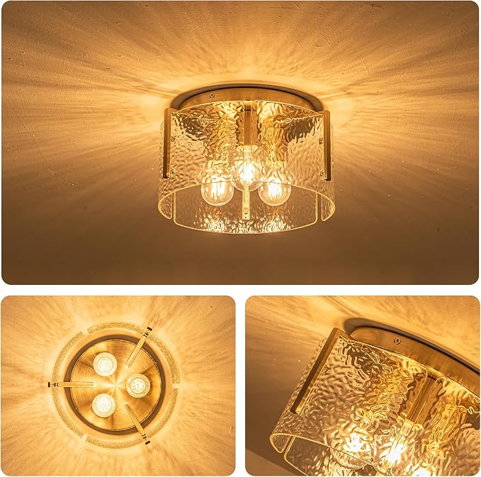 MAYNA Modern Nickel Semi Flush Mount Ceiling Light Fixture, 3-Light Glass Ceiling Light, Hallway Light Fixtures Ceiling Mount for Kitchen Entryway Bedroom Laundry Room