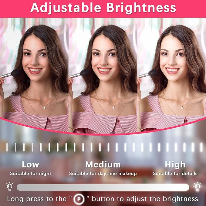 ROLOVE Large Vanity Mirror with Lights, 22"x17" Lighted Makeup Mirror for Desk, 3 Color Dimmable LED Lights, Smart Touch Control & 360° Rotation Tabletop Dresser Mirror (White)