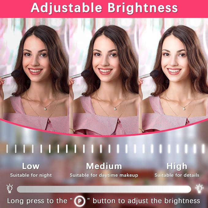 ROLOVE 22x17 Inch Lighted Vanity Mirror with Dimmable LED Lights - 3 Color Modes, Smart Touch Control & 360° Rotating Base - Desk Makeup Mirror (Black)