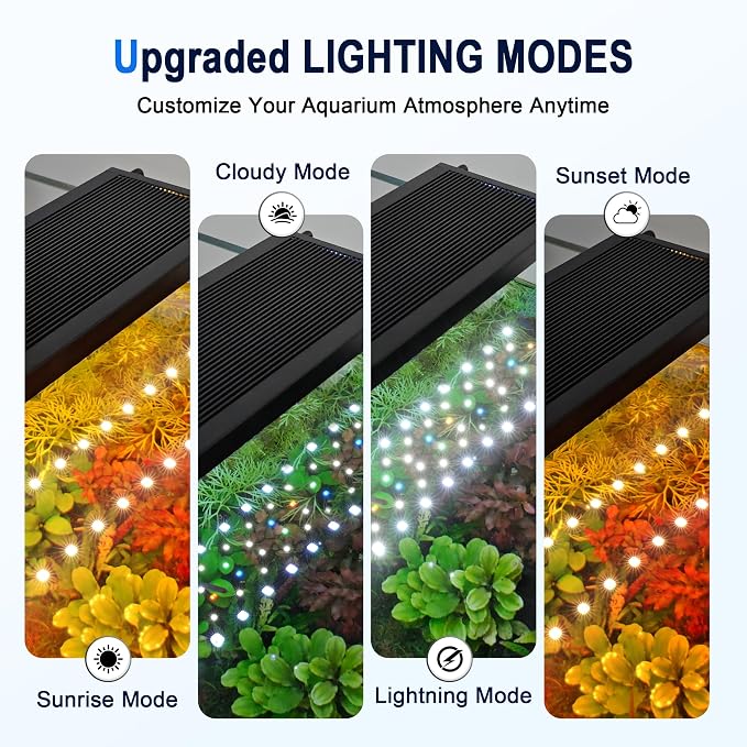 AQQA LED Aquariums Light Full Spectrum for 18-24 inch, Fish Tank Light | with Timer for Freshwater and Plants Growth, 24/7 Lighting Cycle, 9 Color Modes & 10-Level Brightness, 26W Black