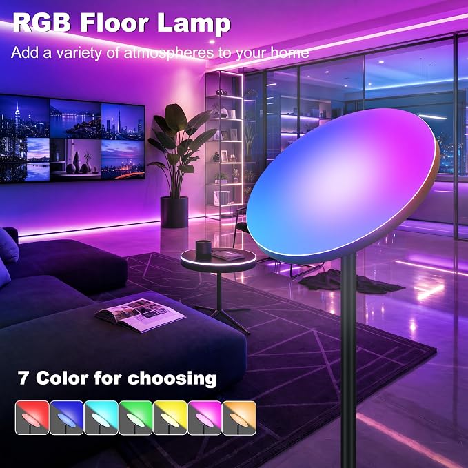mukuxin Floor Lamps for Living Room, 40W/4000LMRGB LED Standing Lamp with Remote, Color Changing Torchiere Floor Lamp with Stepless Dimming, 69" Modern Corner Lamp for Bedroom, Office