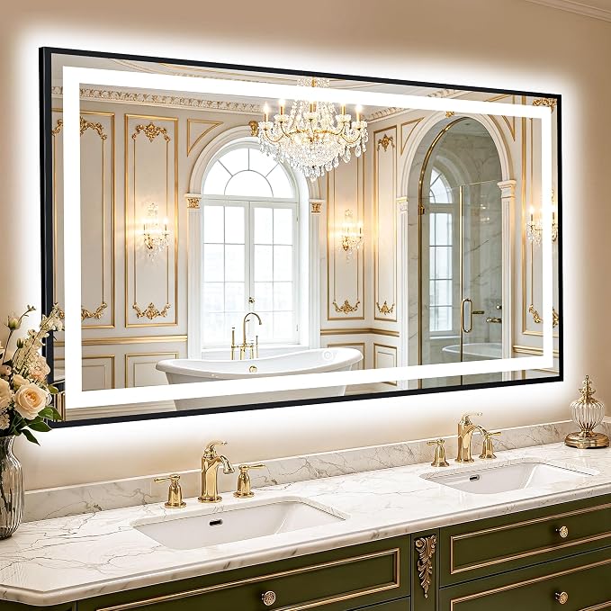 LED Bathroom Mirror with Light, 30x50 Vanity Mirror for Wall with Frame | Anti-Fog, Dimmable 3 Colors, Memory Function, Backlit and Front Lit, Shatter-Proof Glass, Plug-in/Hardwired