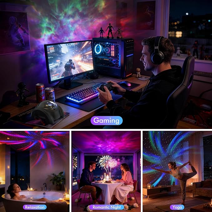 Rossetta Dual Lens Galaxy Projector, Star Projector for Bedroom with 58 Light Effects, Night Light Projector with White Noise & Bluetooth Speaker, Remote Timer, Easter Room Decor Gift for Kids Adults