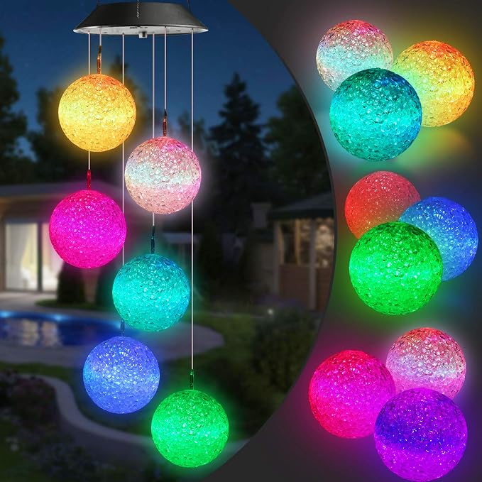 Toodour Solar Wind Chime, Color Changing Ball Wind Chimes Gifts for Mom | LED Decorative Mobile, Gifts for Grandma, Waterproof Outdoor Solar Lights for Garden Patio Party Yard Window Outdoor Decor