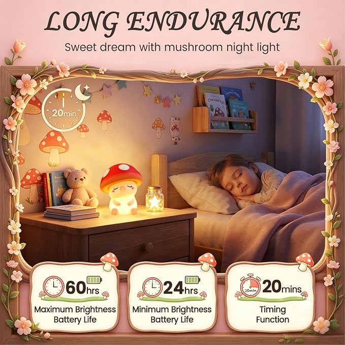 YR YRHH-PET Cute Bubble Mushroom Night Light, Squishy Lamp Mushroom Gifts | Orange Safe Silicone Lamp, Kids Baby Touch Nightlight For Nursery, Dimmable Rechargeable Decor, College White Elephant Gifts