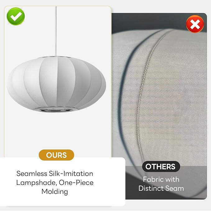 11.8in Plug in Pendant Light Small Lantern, White Imitation Silk | Plug in Hanging Lamp Wabi Sabi Japanese Bubble Lantern Pendant Chandelier for Living Dinning Room Kitchen Island Bedroom 1PK