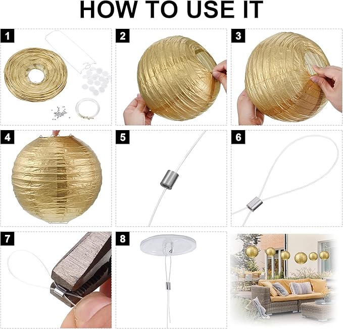 Pelopy 18 Pcs Paper Lanterns 4/6/8/12 Inches Round Chinese Japanese Paper Lanterns for Indoor New Year Valentine's Day Wedding Birthday Party Decorations(Gold, Beige, White,4/6/ 8/12 Inch)
