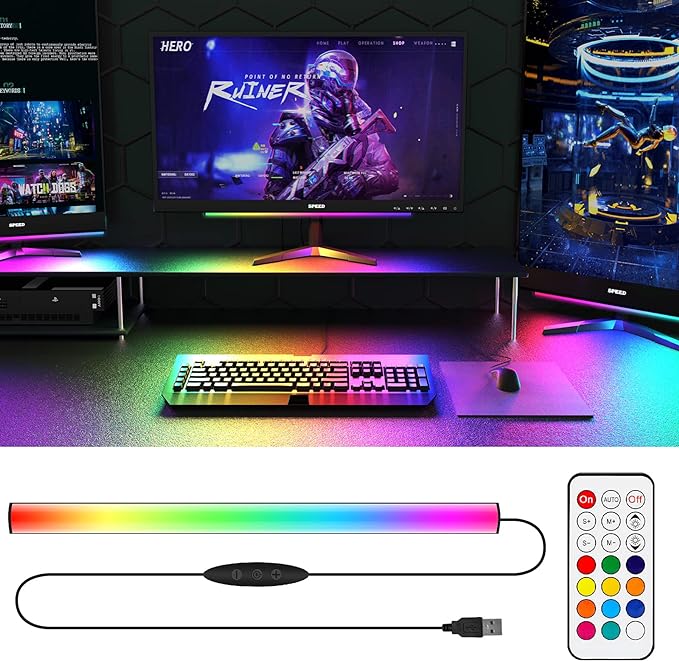 WILLED RGB Under Monitor Light Bar, Gaming Lights for Gaming Setup, RGB Desk Led with Remote Controller, 5V USB Led Light Bar, Keyboard Gaming Light for Desk/PC/Monitor/Computer/Setup/Room Accessories