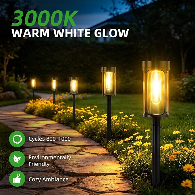 Solar Lights Outdoor, 8 Pack Waterproof IP65 Auto On/Off Solar Pathway Lights 3000K for Garden, Landscape, Path, Yard, Patio, Driveway,Walkway Decor, Landscape Lighting