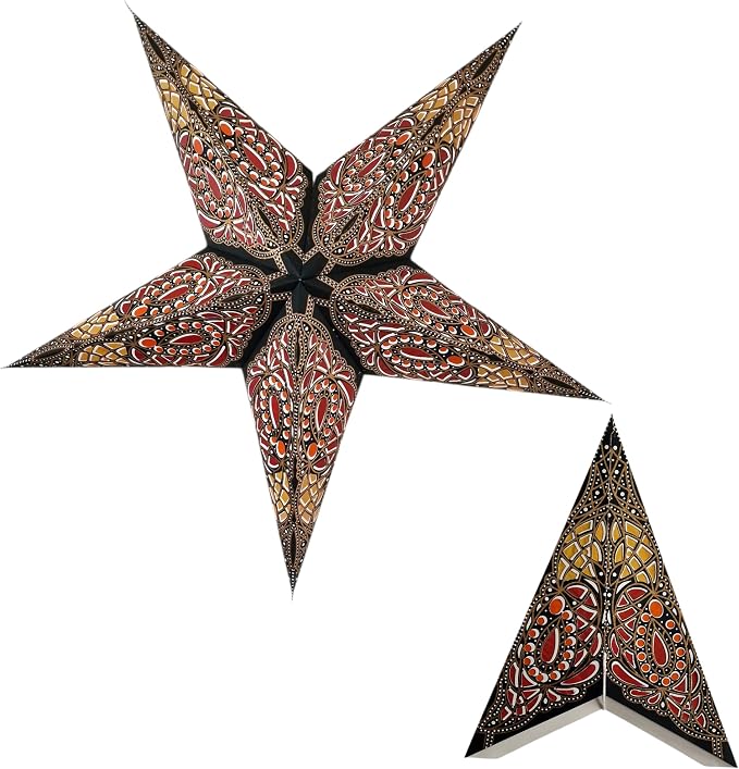 Lantern Lampshade Paper Star Light Shades Large 60cm Hanging Decorations for Christmas Wedding Home Decoration Birthday Party Foldable 5 Pointed Star (Glitter Black, Yellow, Maroon)