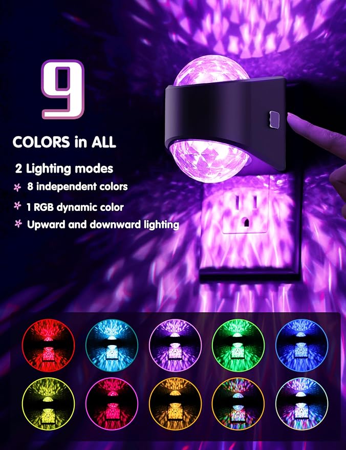 L LOHAS LED Night Light,Night Lights Plug into Wall,Projector Night Light | Dusk to Dawn Sensor,9 Color Changing, Star Projector Galaxy Nightlight for Kids Nursery Playroom Christmas Birthday Gift