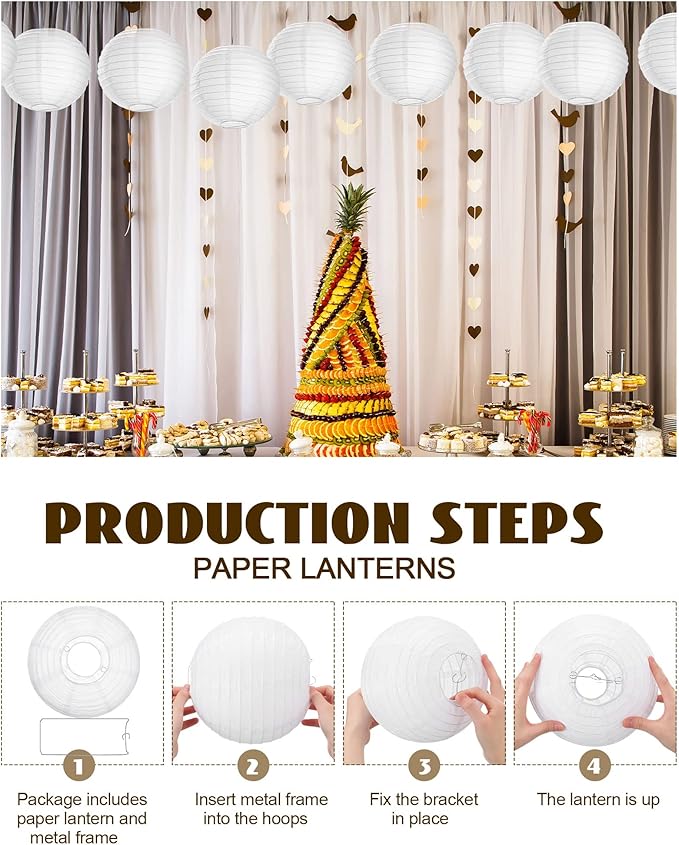 Treela 30 Pack White Chinese Japanese Paper Lanterns Decorative Hanging Ball Round Paper Lantern Lamps for Wedding Birthday Party Home Decorations(6 Inch)