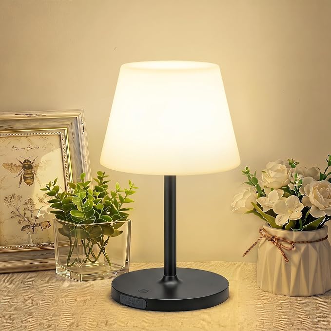 LUTEC Shower Lamp Waterproof, 6000mAh Rechargeable Cordless Table Lamp with 3 Color Temps and Stepless Dimming, Touch Control & Portable LED Nightlight for Bathroom, Desk, Outdoor(Black)