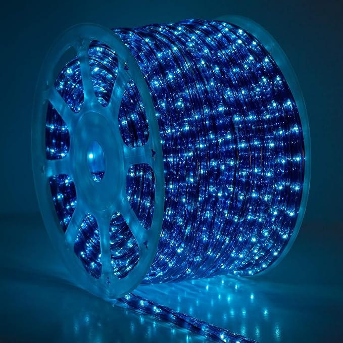 Wintergreen Lighting 150' 1800-Bulb Blue Incandescent Commercial Grade Rope Light Kit - Light Rope Outdoor, Christmas Light Rope Light Color, Includes Power Cord, 120V, ½ Inch, 2-Wire