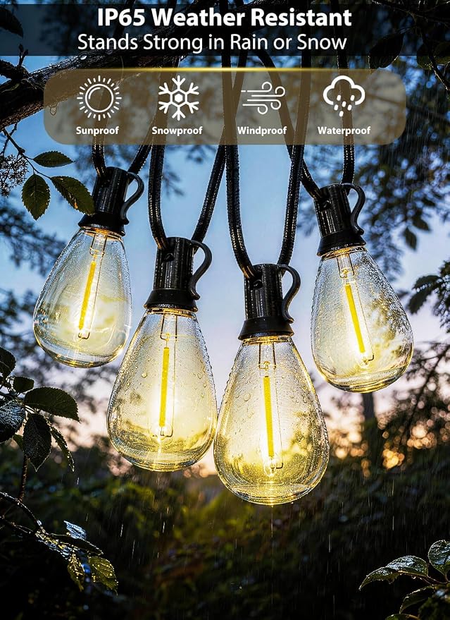 200FT Outdoor String Lights with 76+2 S11 LED Bulbs, Waterproof Dimmable Patio Lights with Remote, Shatterproof E12 Hanging Bistro Lights for Backyard, Porch, Garden, Deck Outdoor Decor