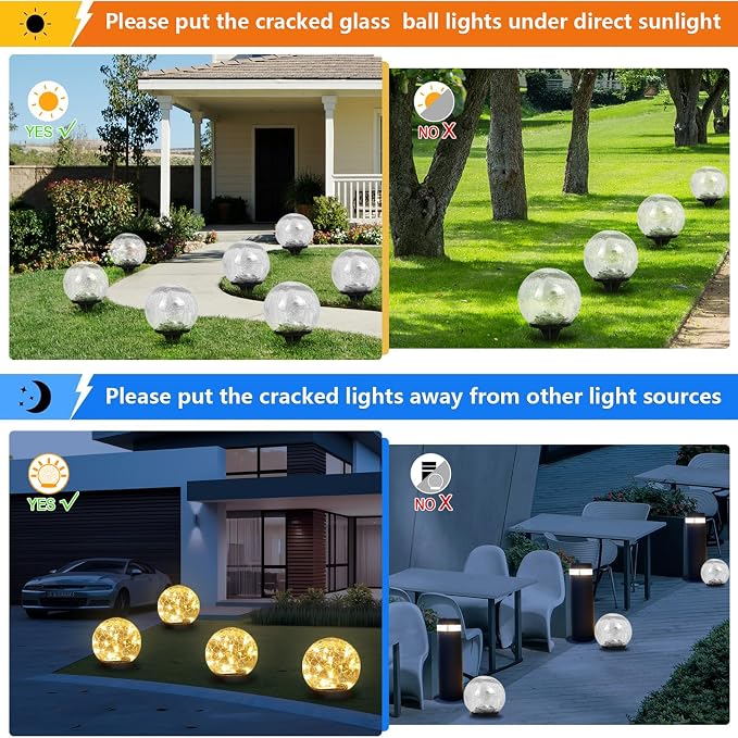 SyouHome Solar Garden Lights Outdoor Waterproof, Landscape Garden Decor | 12 Pack, Auto On/Off Cracked Glass Ball Light, Warm White Solar Globe Lights for Pathway/Patio/Lawn/Yard & Gardening Gift
