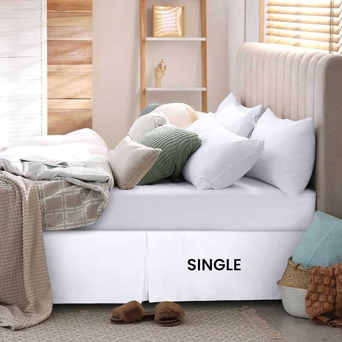 Utopia Bedding Valance Sheet Single - Soft Brushed Polyester-Microfibre - Pleated - Fits Under The Mattress & Down to The Floor - Base Bed Skirt (White)