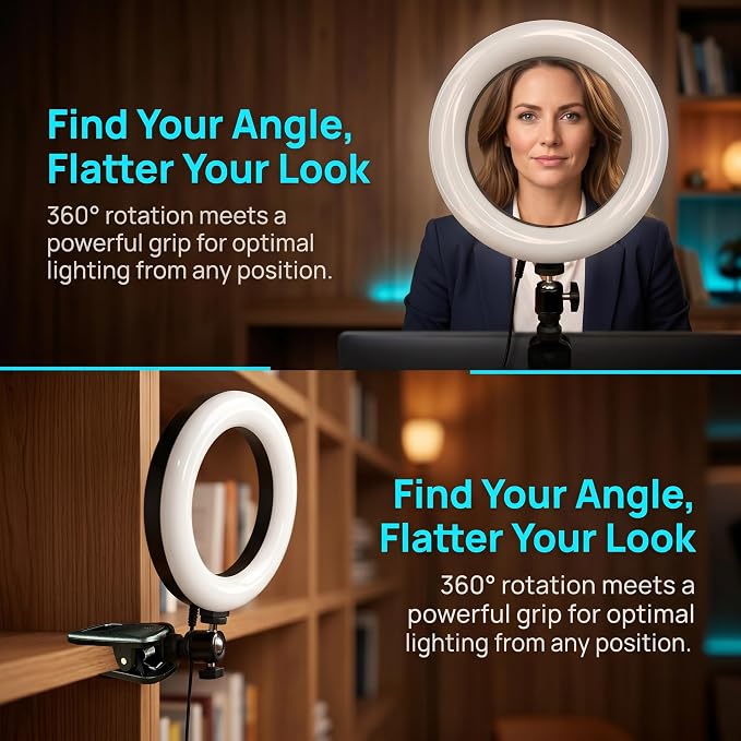 6" Ring Light with Desk Tripod Stand and Clip | Video Conference Lighting, Monitor Laptop Computer Compatible, Zoom Call Live Streaming, Remote Working Learning