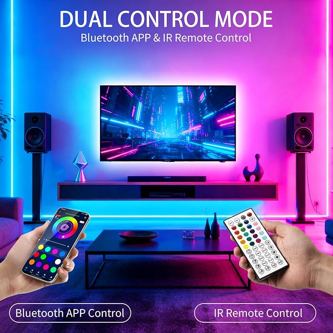 LED Strip Lights,RGB Music Sync Color Changing Led Lights with Smart App Control Remote & Remote Control,LED Lights for Bedroom,Room Essentials,Sense of Atmosphere Decorations(32FT-1Roll)