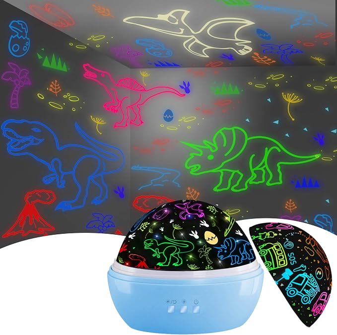 JKGIFTS Night Light for Kids Toys,Dinsoaur Night Light Projector,360° Rotating Cars Lights for Bedroom Decor,Birthday Gifts for Kids Baby Sensory Toys Autism